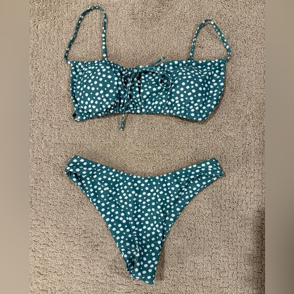Zaful Other - Zaful Green Bikini with White Floral Design, size M